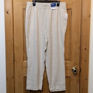 NWT Old Navy Linen Blend Ankle Pants High Rise Straight Comfort Beach Beige LG